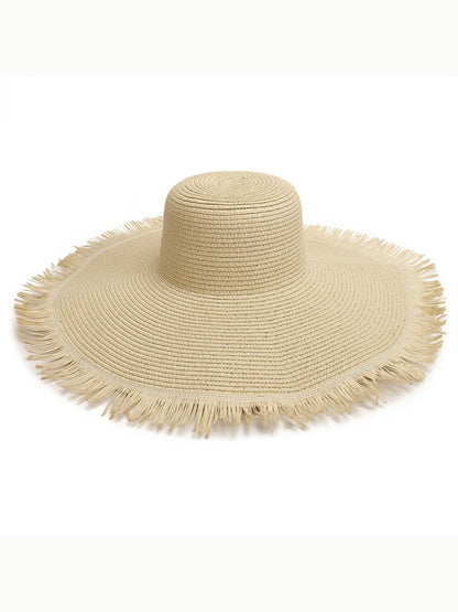 Outdoor large brim beach hat braided fur-brimmed straw hat bohemian style beach hat Shello Creative Boutique