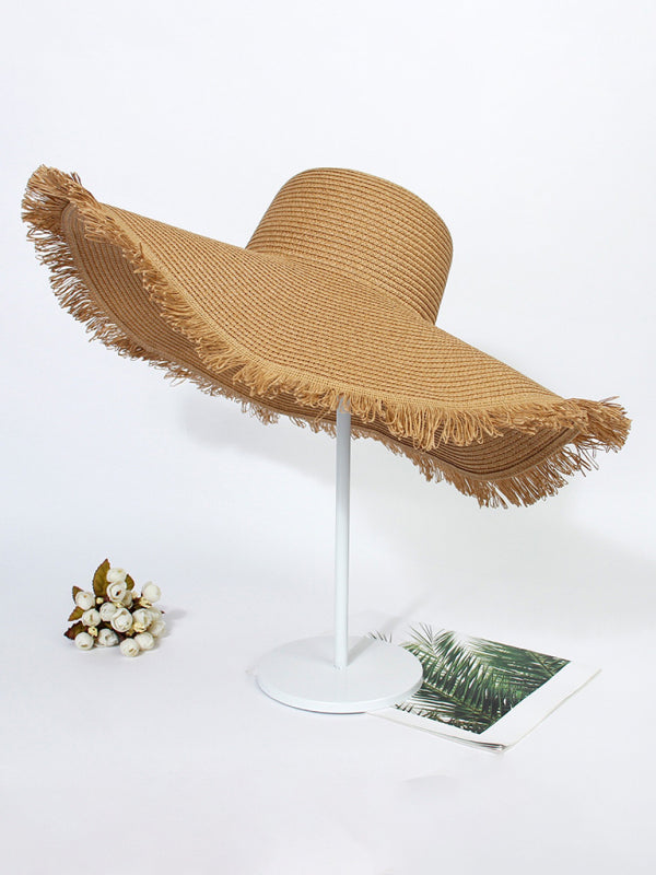 Outdoor large brim beach hat braided fur-brimmed straw hat bohemian style beach hat Shello Creative Boutique