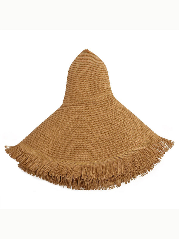 Outdoor large brim beach hat braided fur-brimmed straw hat bohemian style beach hat Shello Creative Boutique
