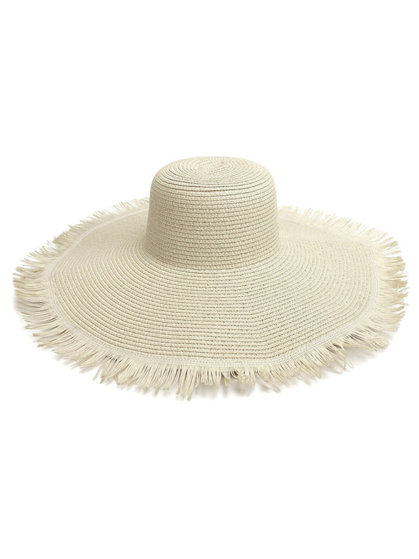 Outdoor large brim beach hat braided fur-brimmed straw hat bohemian style beach hat Shello Creative Boutique