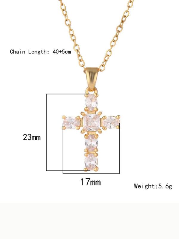 Inlaid zircon cross pendant necklace elegant clavicle chain Shello Creative Boutique