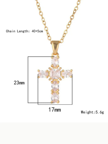 Inlaid Zircon Cross Necklace - Elegant Clavicle Chain Pendant - Shello's Creative Boutique