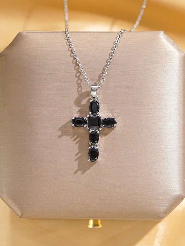 Inlaid zircon cross pendant necklace elegant clavicle chain Shello Creative Boutique
