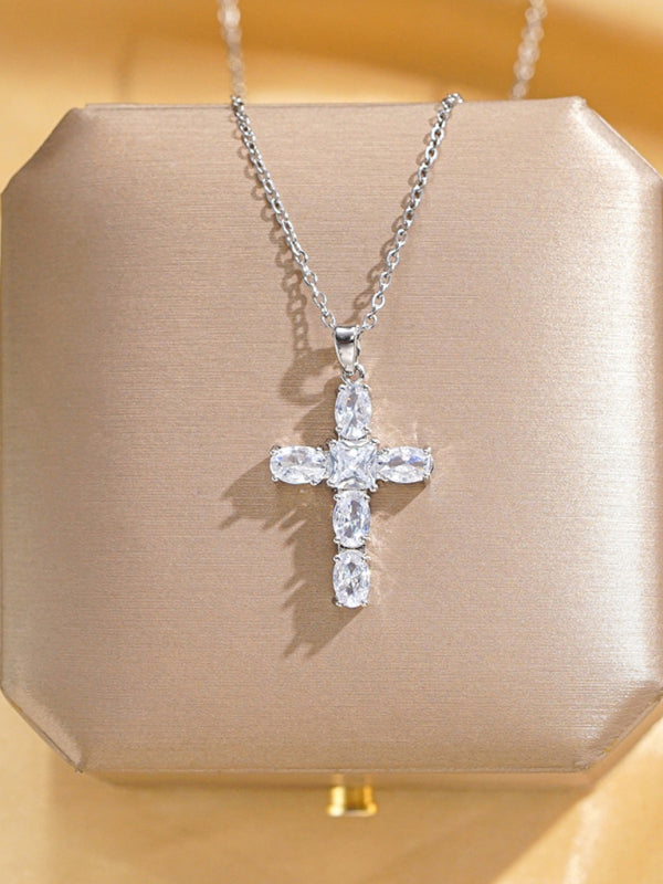 Inlaid zircon cross pendant necklace elegant clavicle chain Shello Creative Boutique