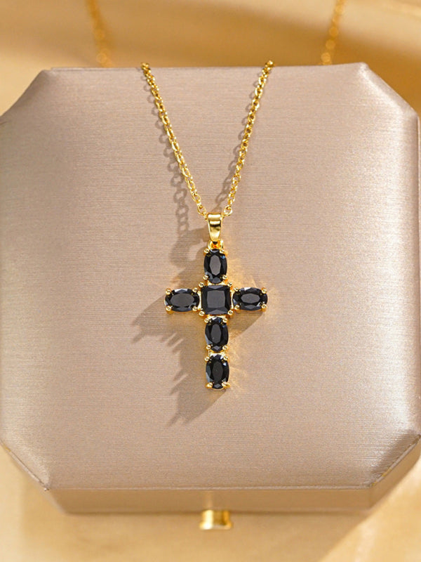 Inlaid zircon cross pendant necklace elegant clavicle chain Shello Creative Boutique