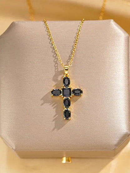 Inlaid Zircon Cross Necklace - Elegant Clavicle Chain Pendant - Shello's Creative Boutique