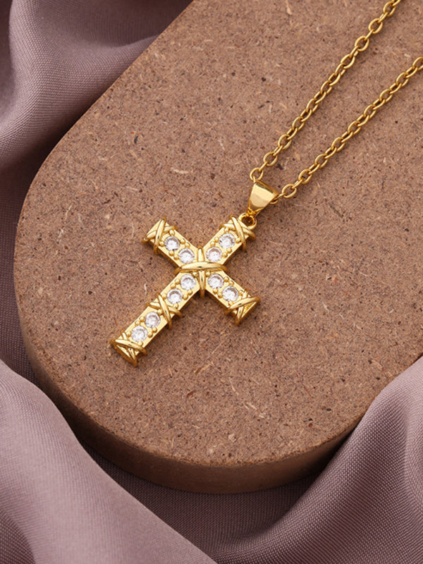 New Simple Cross Zirconia Pendant Pendant Necklace Shello Creative Boutique
