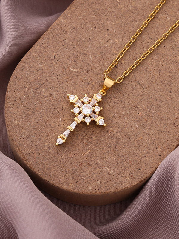 New Simple Cross Zirconia Pendant Pendant Necklace Shello Creative Boutique