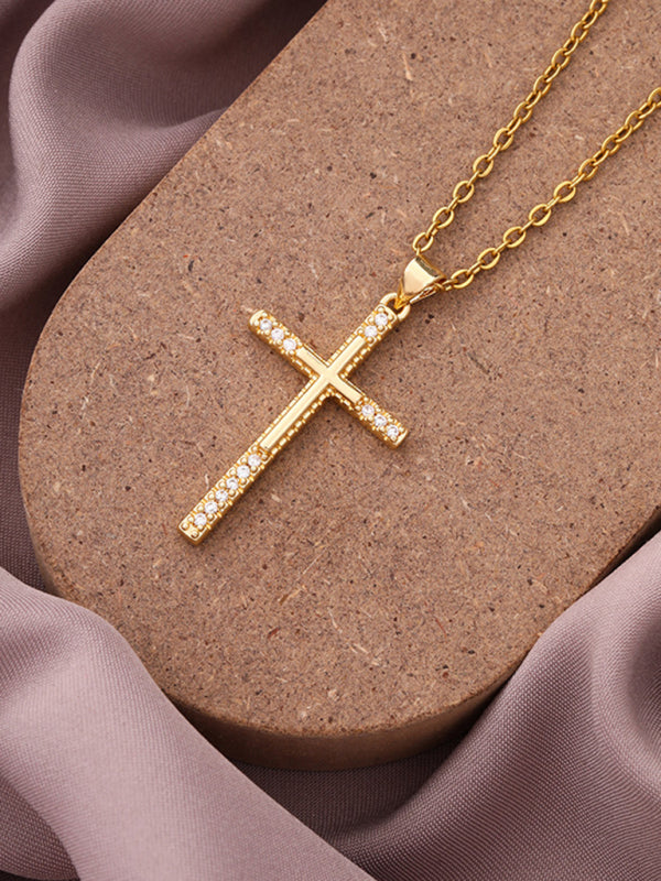 New Simple Cross Zirconia Pendant Pendant Necklace Shello Creative Boutique