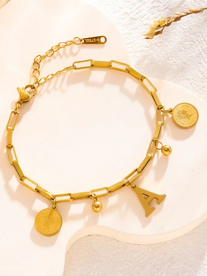 Trendy Hip-Hop Personalized Bracelet with Custom Round Plate and 26 Letters - Shello's Creative Boutique