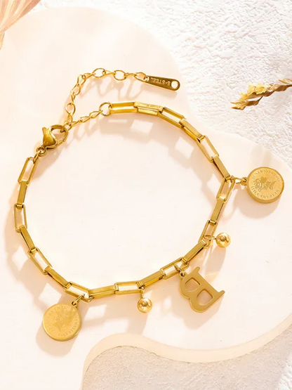 Trendy Hip-Hop Personalized Bracelet with Custom Round Plate and 26 Letters - Shello's Creative Boutique