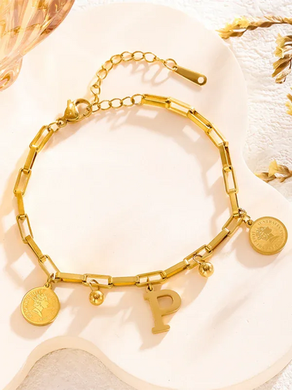 Trendy Hip-Hop Personalized Bracelet with Custom Round Plate and 26 Letters - Shello's Creative Boutique