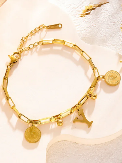 Trendy Hip-Hop Personalized Bracelet with Custom Round Plate and 26 Letters - Shello's Creative Boutique