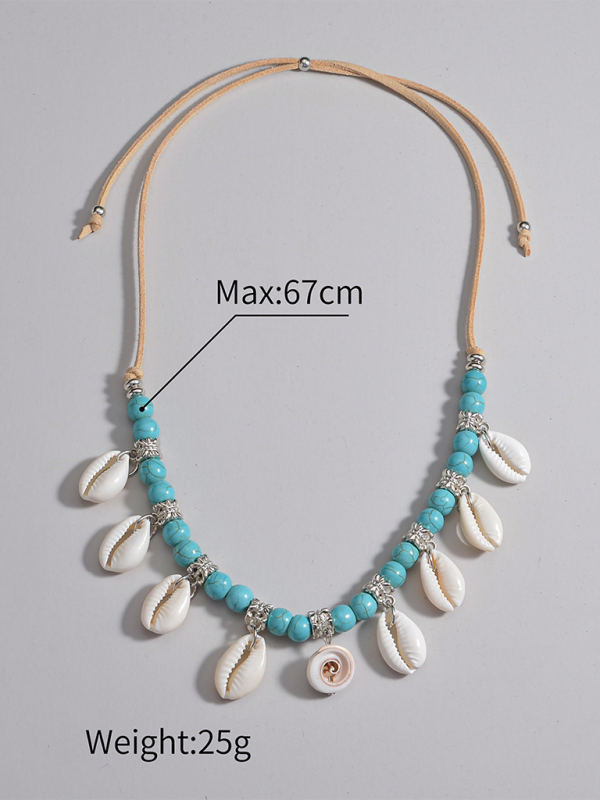 Bohemian shell pendant turquoise beaded velvet braided adjustable necklace for men and women Shello's Creative Boutique