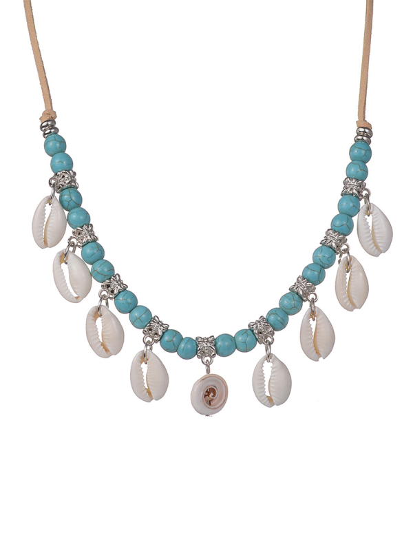 Bohemian shell pendant turquoise beaded velvet braided adjustable necklace for men and women Shello's Creative Boutique