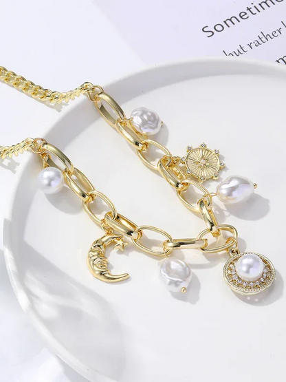 New Bohemian Devil's Eye Necklace with Metal Ancient Coin Multi-Pendant - Shello's Creative Boutique