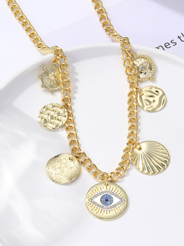 New Bohemian Metal Ancient Coin Multi-Pendant Devil's Eye Necklace Shello's Creative Boutique