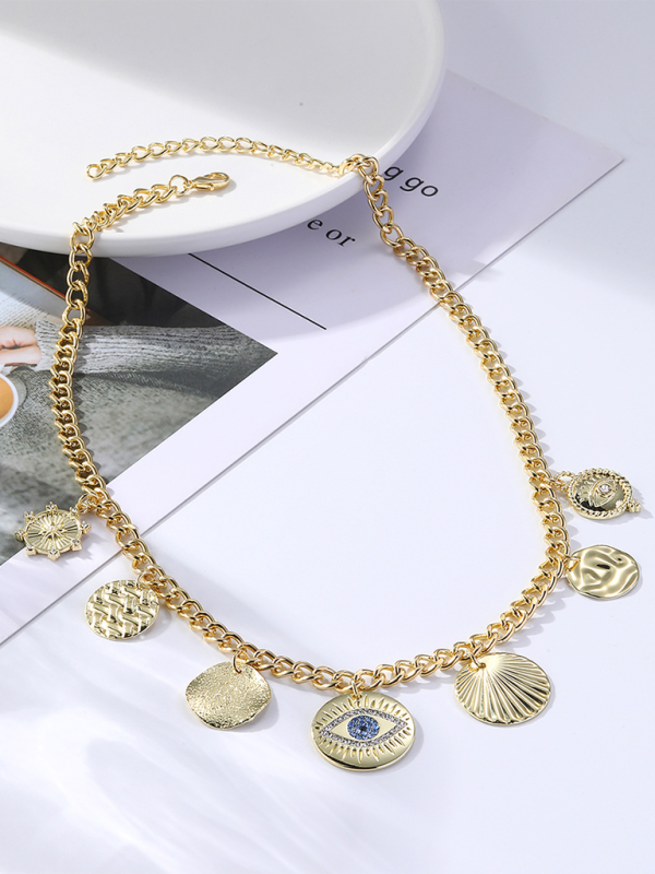 New Bohemian Metal Ancient Coin Multi-Pendant Devil's Eye Necklace Shello's Creative Boutique