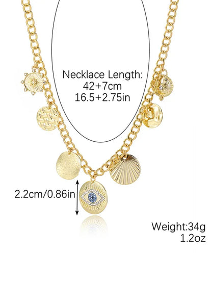 New Bohemian Devil's Eye Necklace with Metal Ancient Coin Multi-Pendant - Shello's Creative Boutique