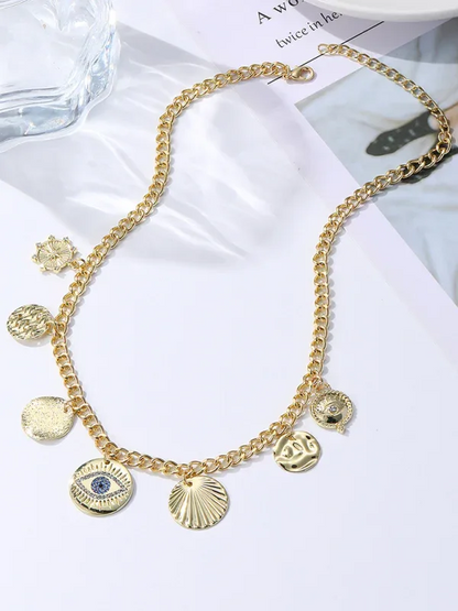 New Bohemian Devil's Eye Necklace with Metal Ancient Coin Multi-Pendant - Shello's Creative Boutique
