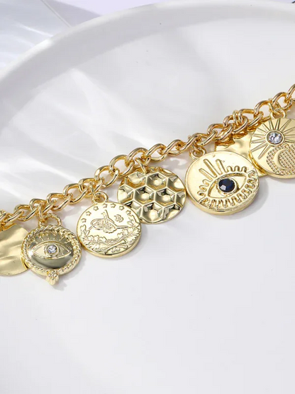 New Bohemian Devil's Eye Necklace with Metal Ancient Coin Multi-Pendant - Shello's Creative Boutique