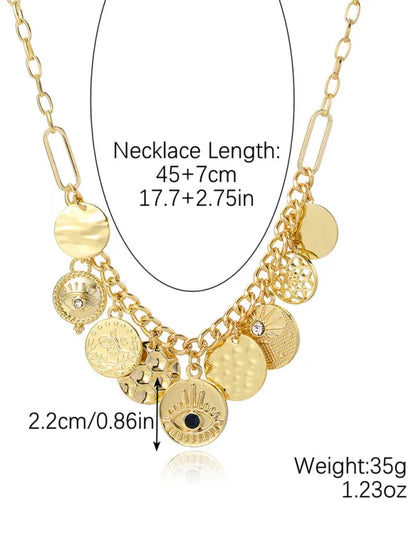 New Bohemian Devil's Eye Necklace with Metal Ancient Coin Multi-Pendant - Shello's Creative Boutique