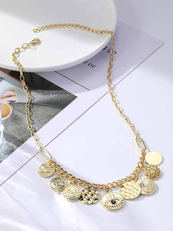 New Bohemian Metal Ancient Coin Multi-Pendant Devil's Eye Necklace Shello's Creative Boutique