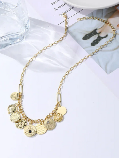 New Bohemian Devil's Eye Necklace with Metal Ancient Coin Multi-Pendant - Shello's Creative Boutique