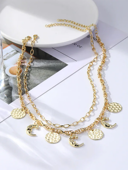 New Bohemian Devil's Eye Necklace with Metal Ancient Coin Multi-Pendant - Shello's Creative Boutique