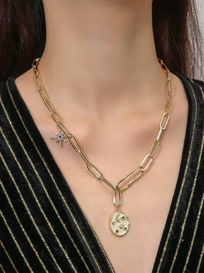 New Bohemian Devil's Eye Necklace with Metal Ancient Coin Multi-Pendant - Shello's Creative Boutique