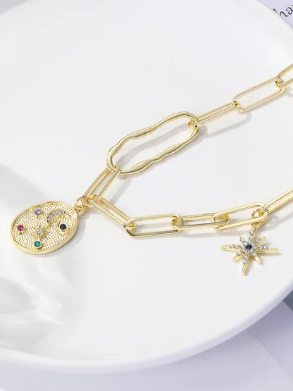 New Bohemian Devil's Eye Necklace with Metal Ancient Coin Multi-Pendant - Shello's Creative Boutique