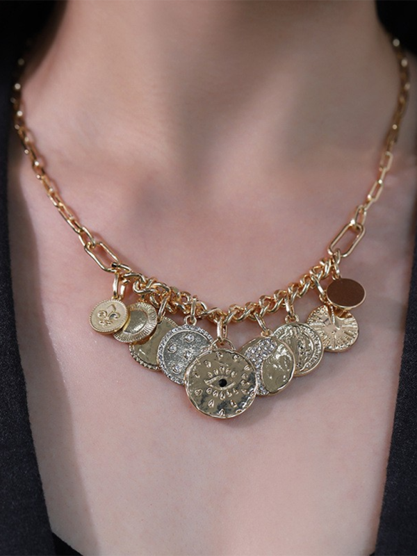 New mystical coin-set diamond relief small pendant bib necklace Shello's Creative Boutique