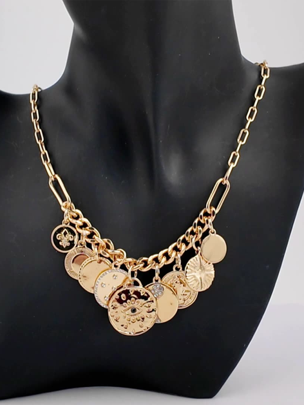 New mystical coin-set diamond relief small pendant bib necklace Shello's Creative Boutique