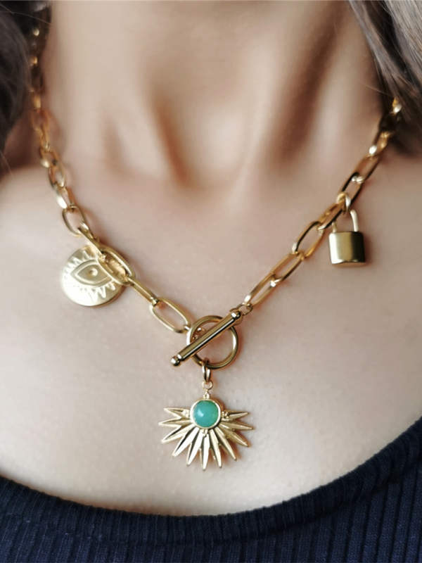 Leaves Devil's Eye Lock Pendant OT Buckle Collarbone Necklace Shello's Creative Boutique