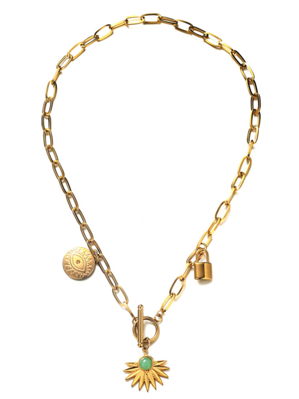 Leaves Devil's Eye Lock Pendant OT Buckle Collarbone Necklace Shello's Creative Boutique