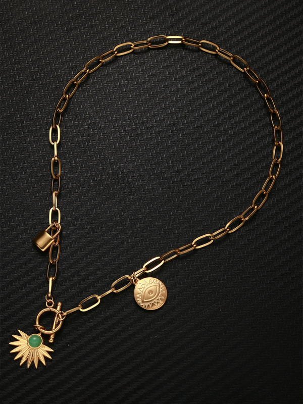 Leaves Devil's Eye Lock Pendant OT Buckle Collarbone Necklace Shello's Creative Boutique