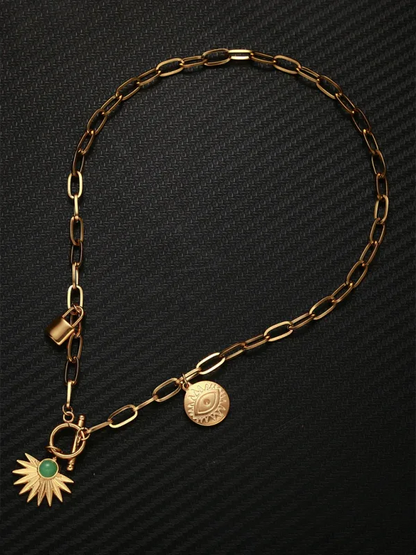 Leaves Devil's Eye Pendant Necklace OT Buckle Collarbone Necklace - Shello's Creative Boutique