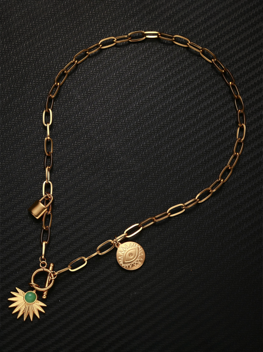 Leaves Devil's Eye Lock Pendant OT Buckle Collarbone Necklace Shello's Creative Boutique