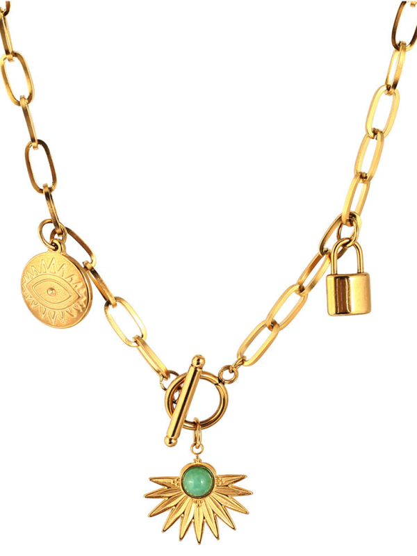 Leaves Devil's Eye Lock Pendant OT Buckle Collarbone Necklace Shello's Creative Boutique