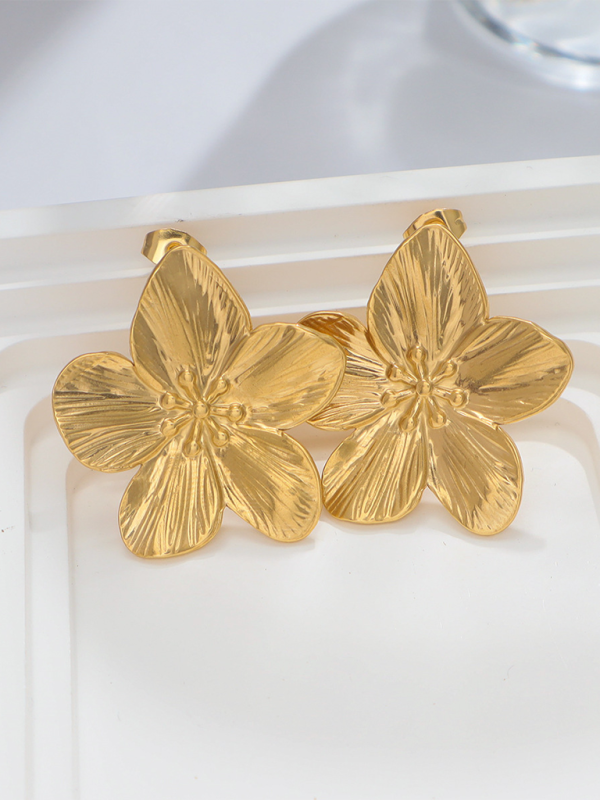 New stainless steel design matte flower earrings Shello's Creative Boutique