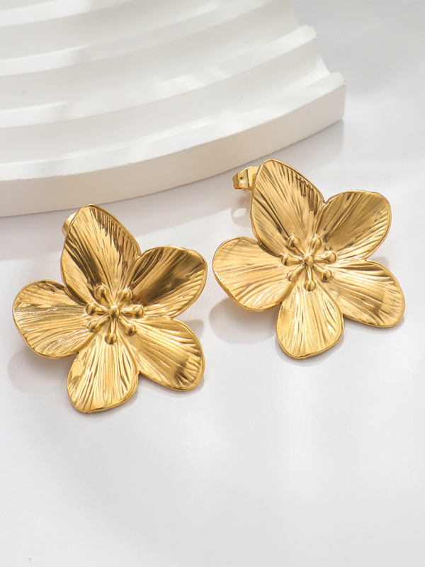 New stainless steel design matte flower earrings Shello's Creative Boutique