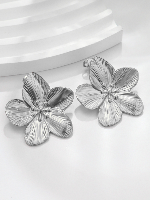 New stainless steel design matte flower earrings Shello's Creative Boutique