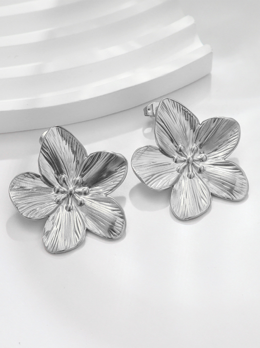 New stainless steel design matte flower earrings Shello's Creative Boutique