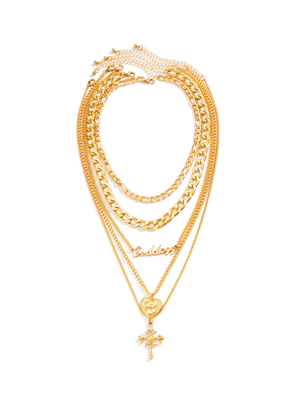Retro multi-layer portrait cross pendant necklace Hip-hop style letter chain necklace Shello's Creative Boutique