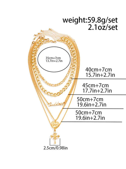 Retro Cross Pendant Necklace - Multi-Layer Portrait Hip-Hop Style Letter Chain - Shello's Creative Boutique