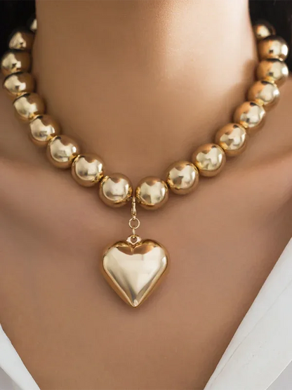 Exaggerated Round Punk Beaded Necklace with Geometric Beads Chain - Shello's Creative Boutique