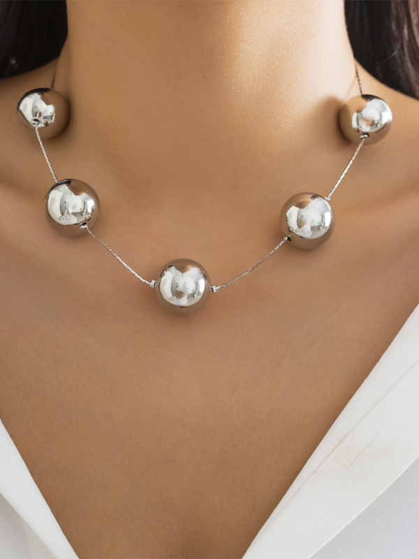 Exaggerated round punk collarbone chain Geometric beads Beaded necklace Shello's Creative Boutique