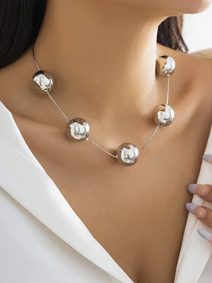 Exaggerated Round Punk Beaded Necklace with Geometric Beads Chain - Shello's Creative Boutique