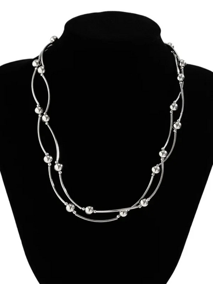 Exaggerated Round Punk Beaded Necklace with Geometric Beads Chain - Shello's Creative Boutique