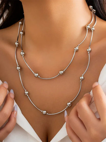 Exaggerated Round Punk Beaded Necklace with Geometric Beads Chain - Shello's Creative Boutique